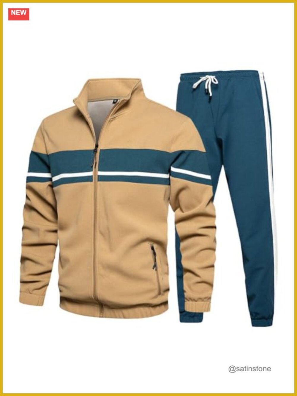 Men's 2 Piece Sweat Suit Tracksuit Set Contrast Stripe Joggers Zip Jacket